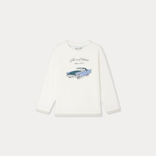 T-shirt Batholome blanc à imprimé voiture en coton biologique