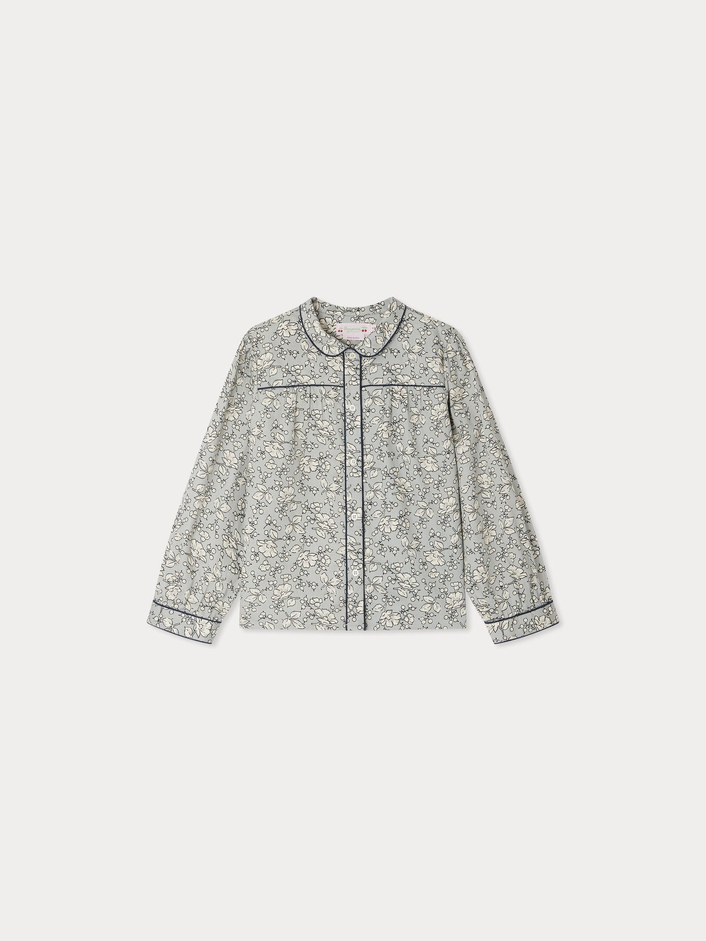 Josseline-Bluse mit Peter-Pan-Kragen und kontrastierender Paspelierung aus Bio-Baumwolle