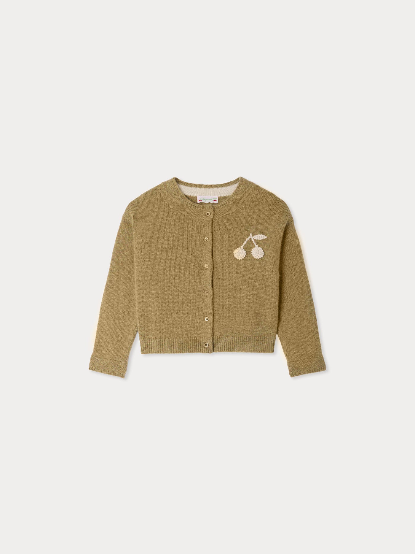 Judicael Strickjacke aus bronzefarbenem Kaschmir mit handgestickter Kirsche