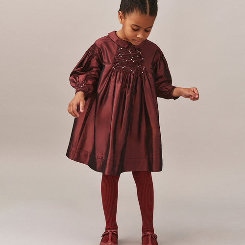 Jeanne smocked and embroidered silk dress