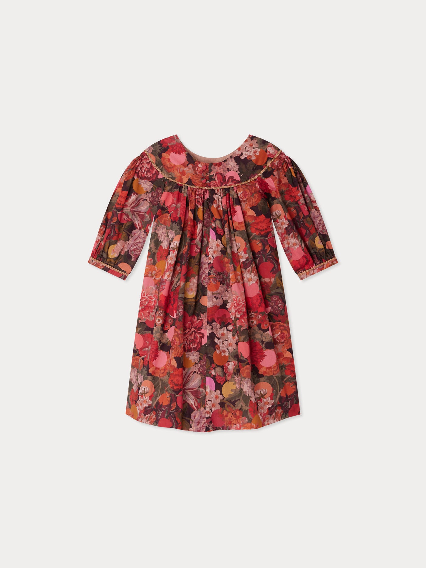 Josiane-Kleid mit goldener Paspelierung aus Liberty-Stoff aus Bio-Baumwolle