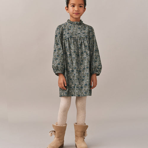 Topaz dress with embroidered collar and pleated Liberty velvet fabric