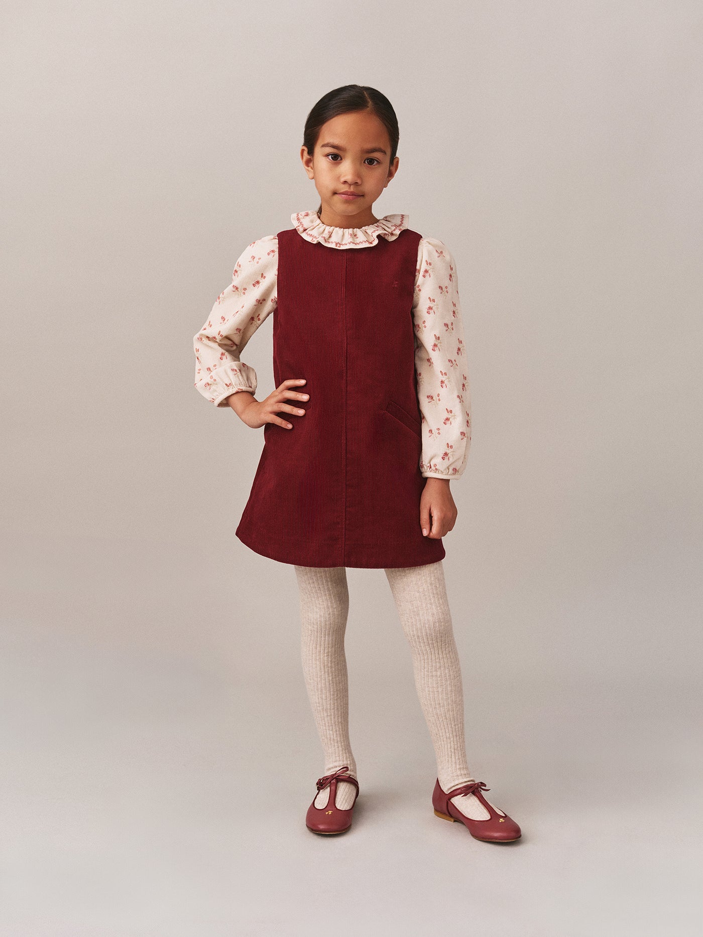 Robe Jolla brodé cerise en velours côtelé