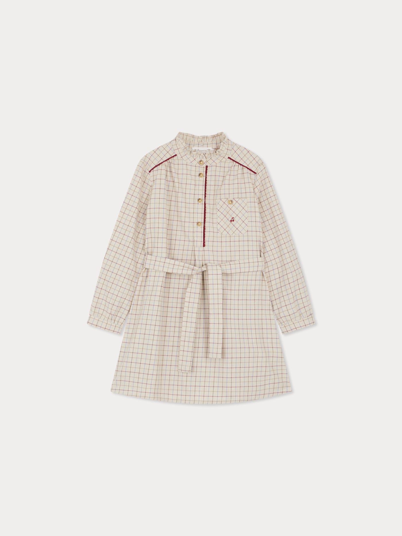 Jilton dress with contrasting croquets and cherry embroidery