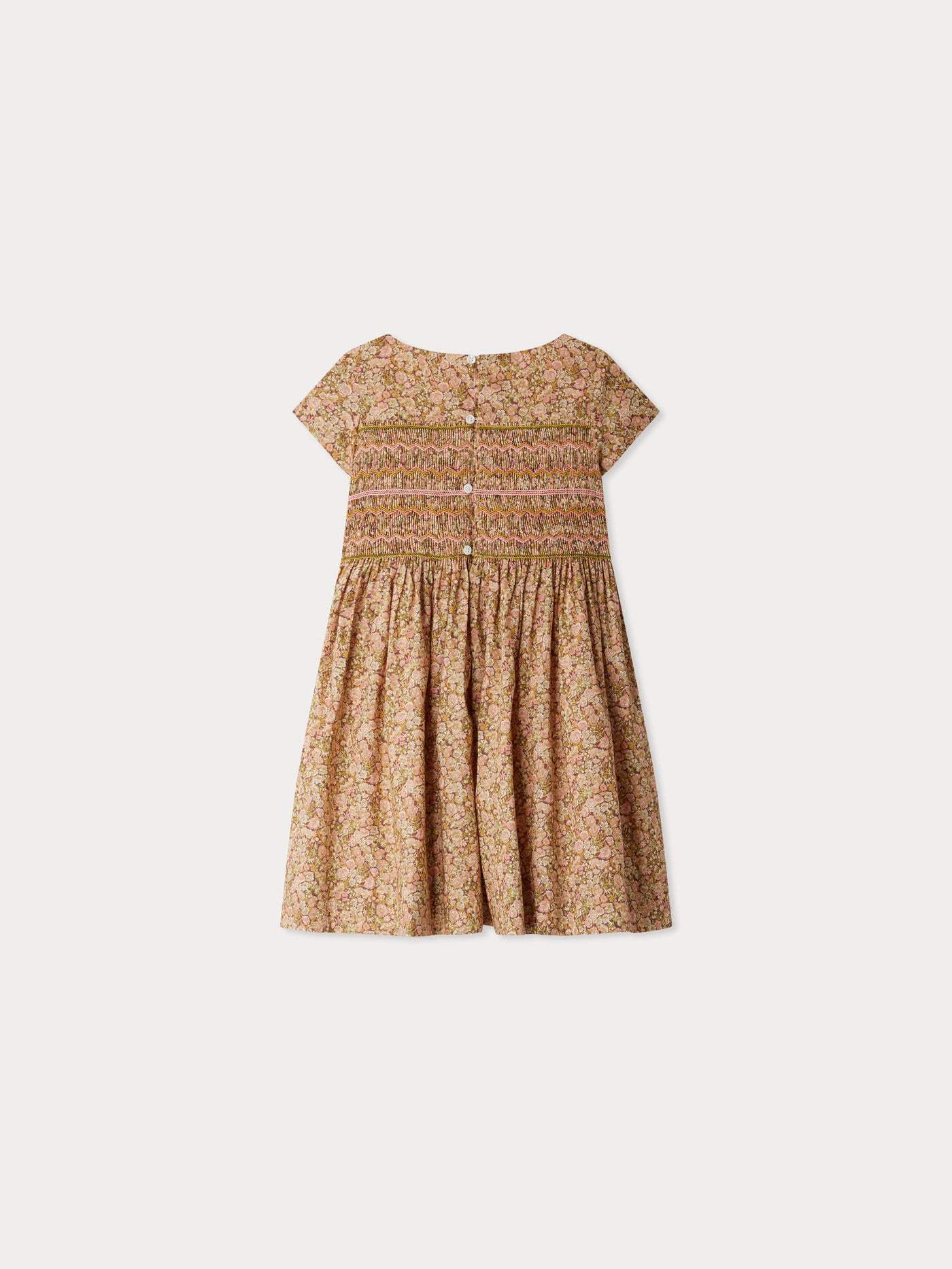 Gesmoktes und besticktes Duchess-Kleid aus Liberty-Stoff aus Bio-Baumwolle