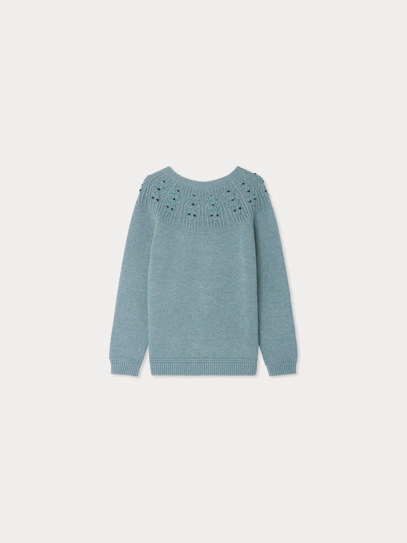 Genièvre cable-knit sweater with smocked and embroidered jacquard