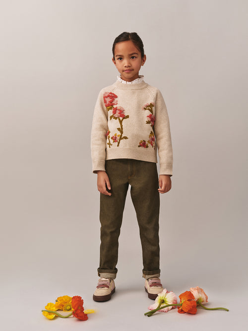 Gillia sweater in jacquard and hand-embroidered flowers