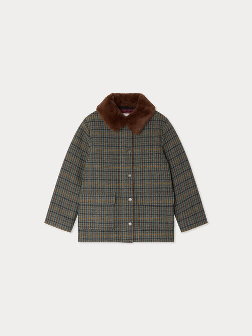 Joao coat in quilted wool with checks and removable collar