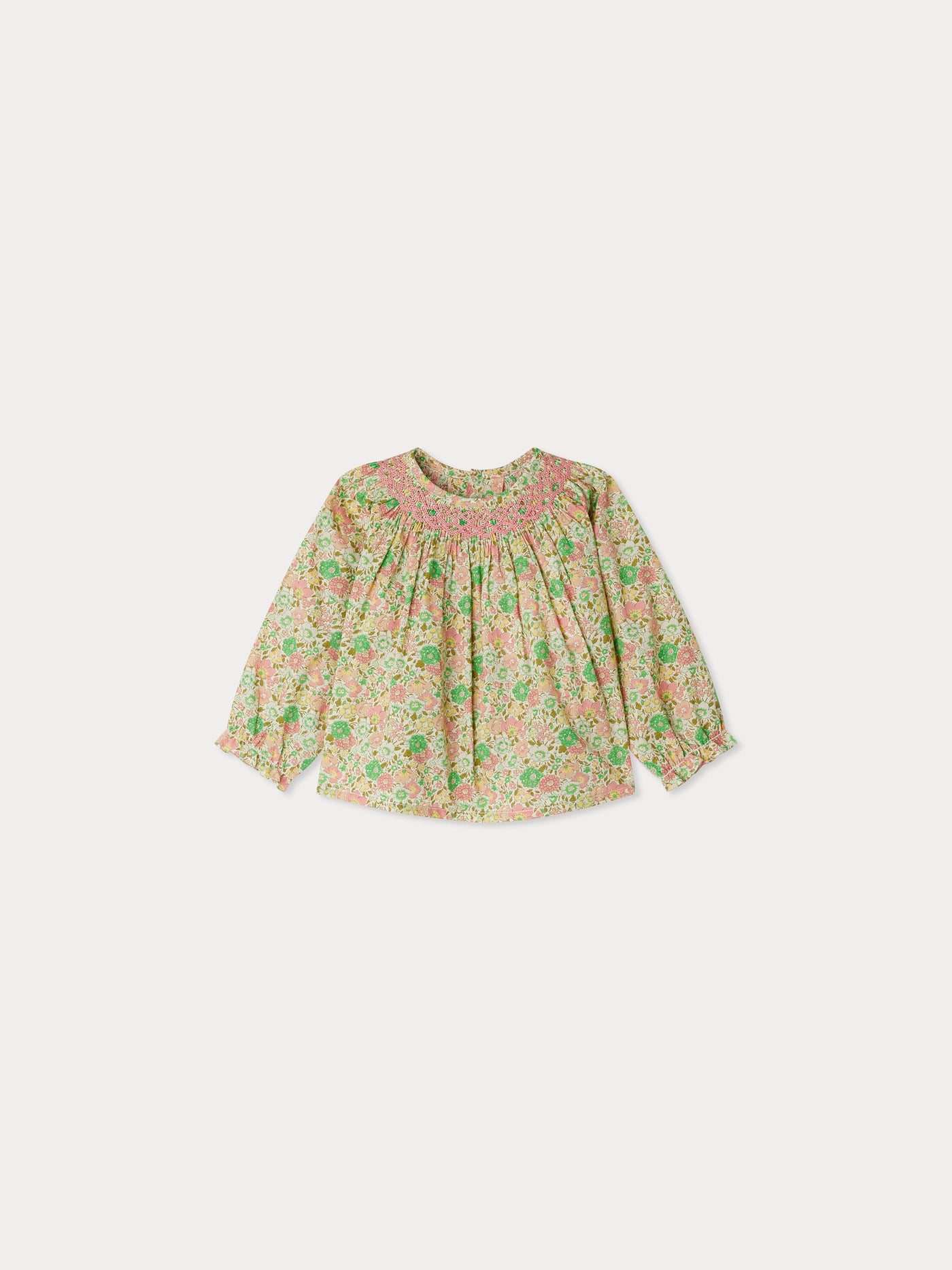 Blouse Griotte smockée et brodée en tissu Liberty en coton biologique