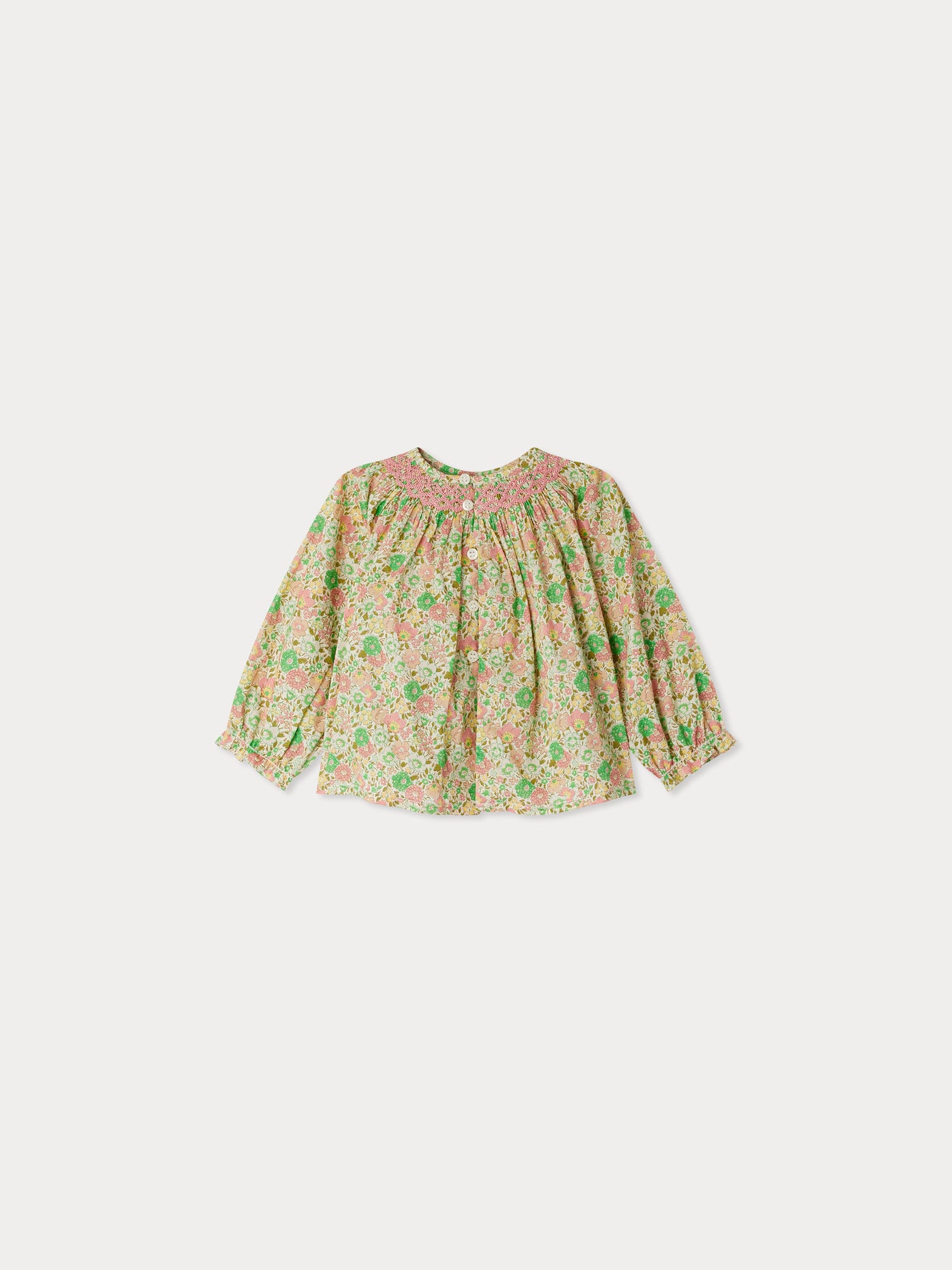 Blouse Griotte smockée et brodée en tissu Liberty en coton biologique