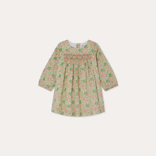 Félicie smocked and embroidered dress in Liberty fabric in organic cotton
