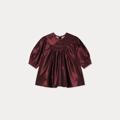Robe Judy smockée et brodée en taffetas de soie