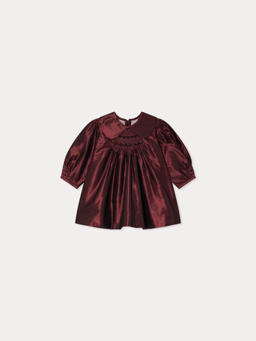 Judy smocked and embroidered silk taffeta dress