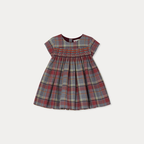 Abito Marushka ricamato e arricciato a quadri bordeaux