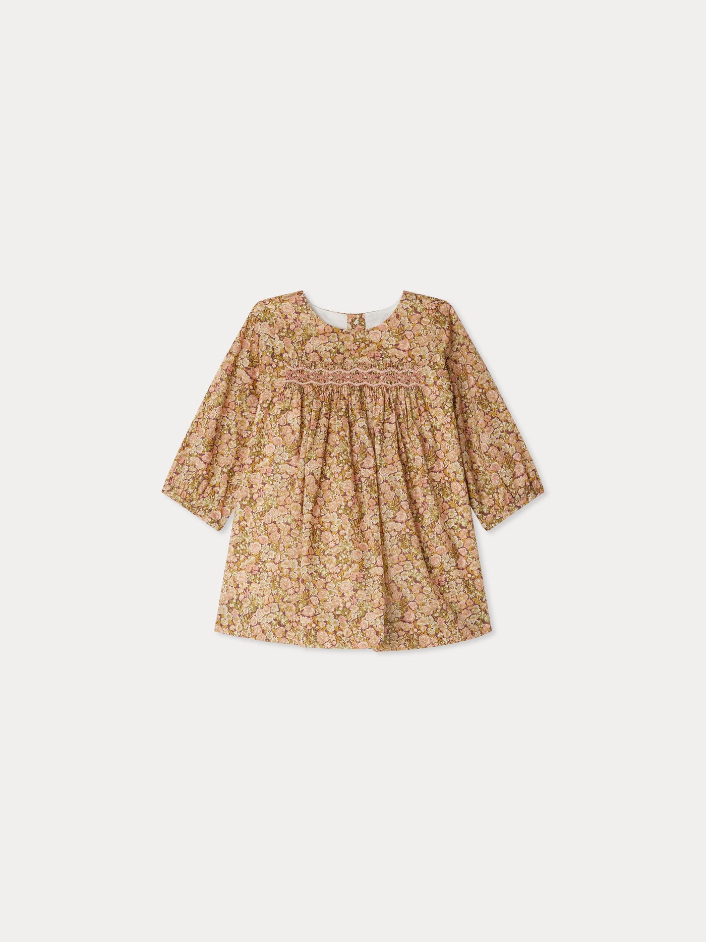 Félicie smocked and embroidered dress in Liberty fabric in organic cotton