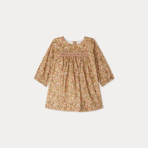 Félicie smocked and embroidered dress in Liberty fabric in organic cotton