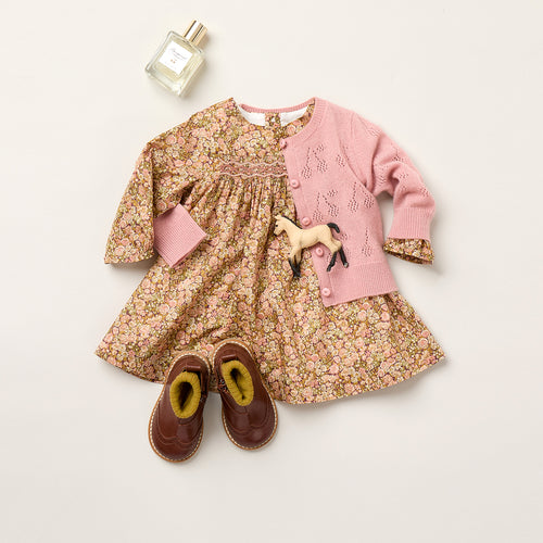 Félicie smocked and embroidered dress in Liberty fabric in organic cotton