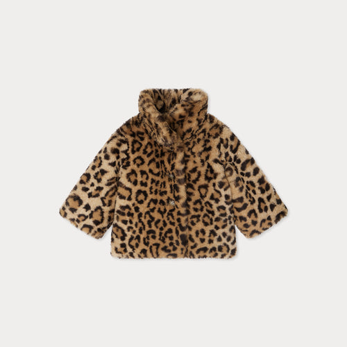 Cappotto morbido in pelliccia sintetica con stampa leopardata