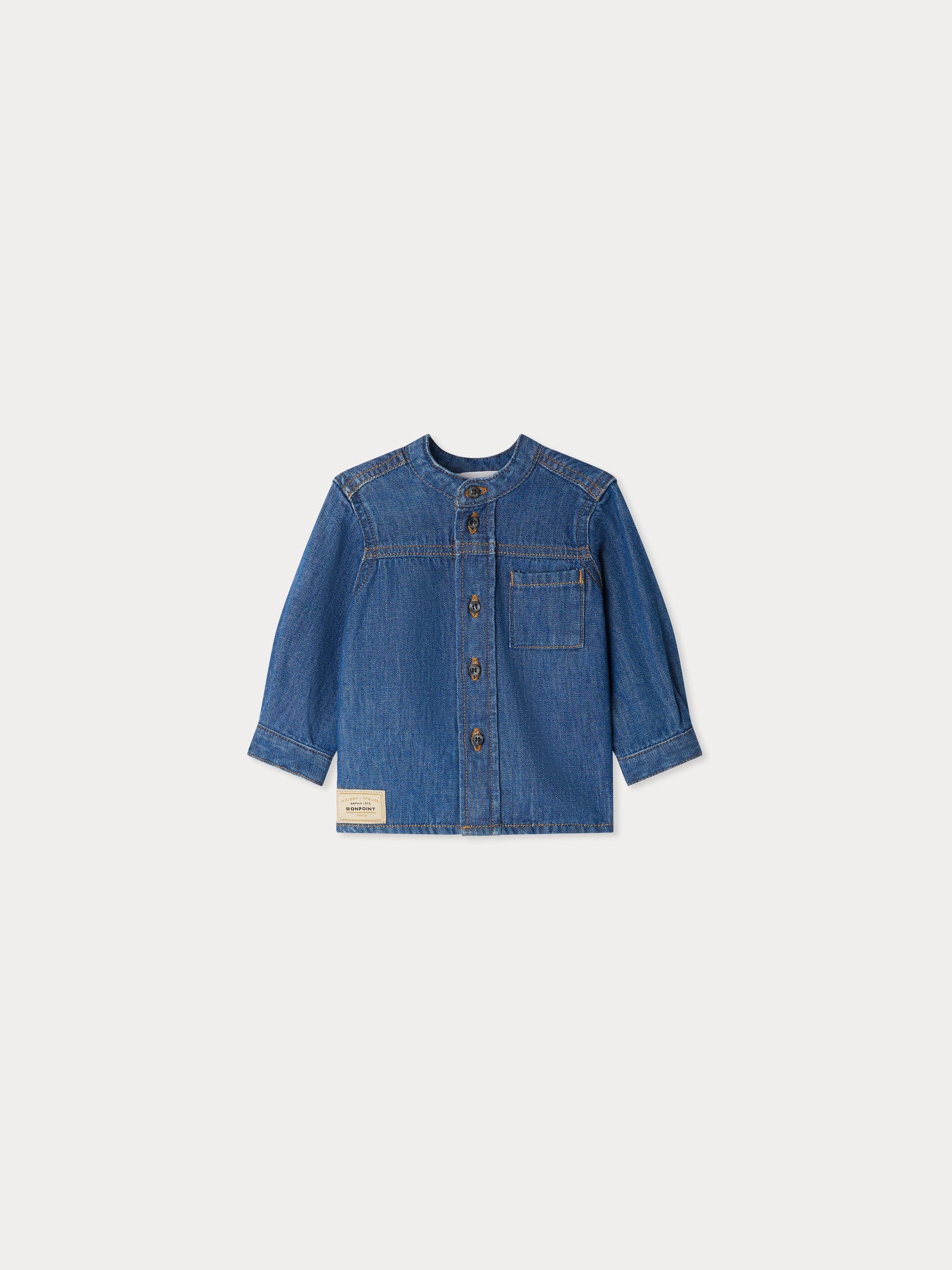 W05【Bonpoint】Jace 襟なしデニムシャツ 24~36M (#017A) Jace shirt in light denim • Bonpoint
