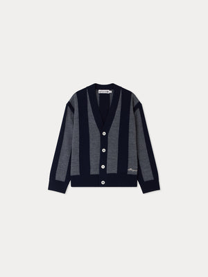 Cardigan Mandel collo a V a righe grigie in lana