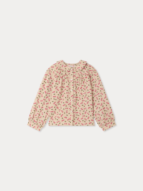 Blouse Josseline à col Claudine imprimée cerises en coton biologique