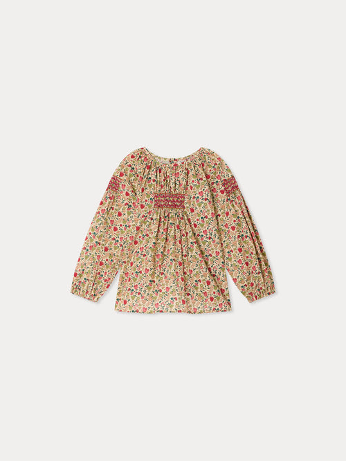 Blouse Poldie en tissu Liberty smockée et brodée main en coton biologique
