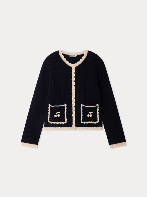 Marlys Grown-Up marineblaue handgehäkelte Strickjacke