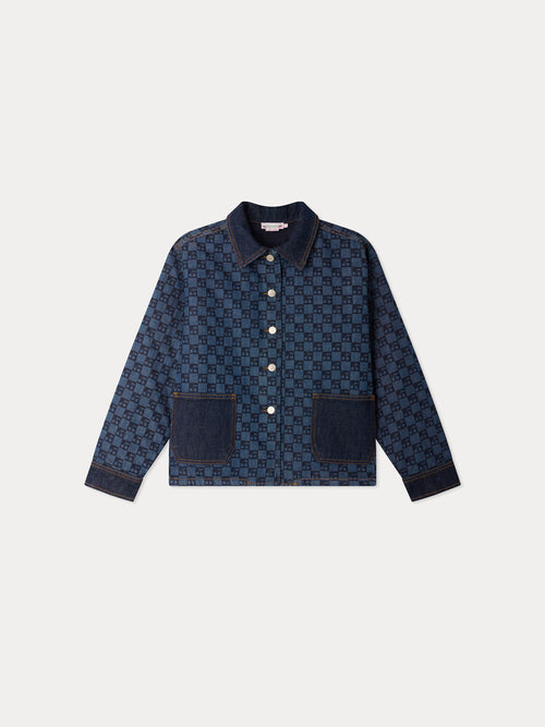 Veste Marity Grown-Up ouatinée à col Claudine imprimé damier cerises en coton biologique