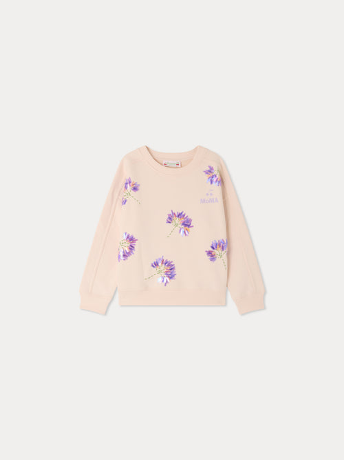 Bonpoint x MoMA Sweatshirt Minet mit Blumen und Perlen aus Bio-Baumwolle