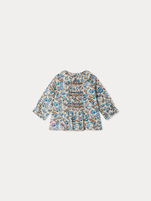 Missi Baby-Bluse aus Liberty-Stoff mit Smok- und Handstickerei aus Bio-Baumwolle
