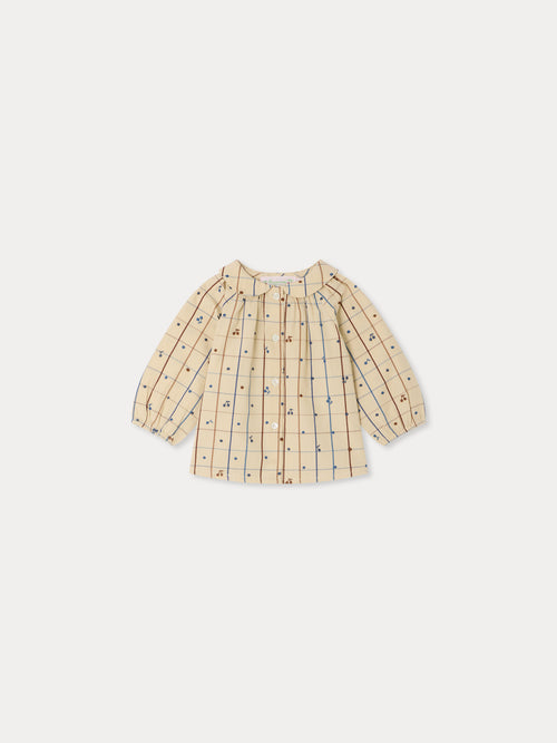 Blusa Domino con cuello Peter Pan y cerezas bordadas a mano en algodón orgánico