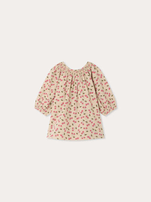 Robe bébé Muce smockée et imprimée cerises en coton biologique