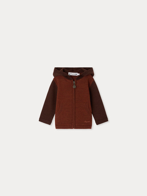 Alexandros-Babystrickjacke mit Reißverschluss und Wollkapuze