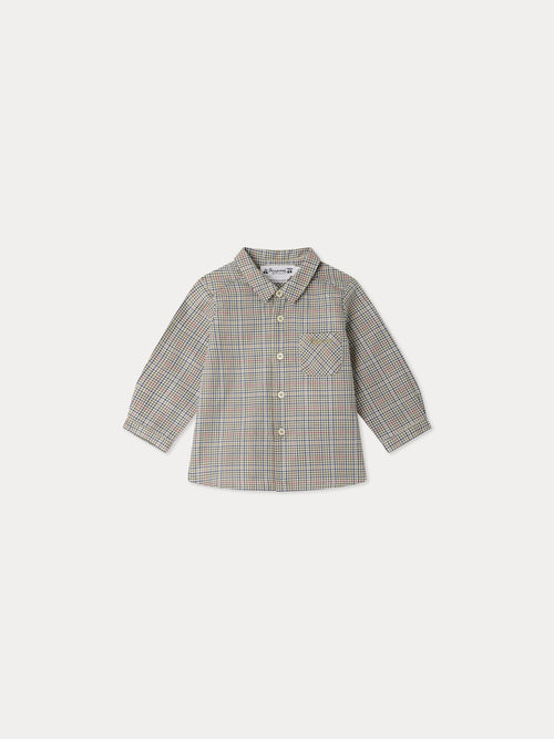 Chemise bébé Malo à carreaux et brodée main en coton biologique
