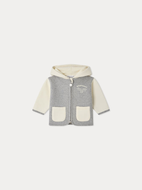 Felpa neonato Mass grigio melange con cappuccio in cotone biologico