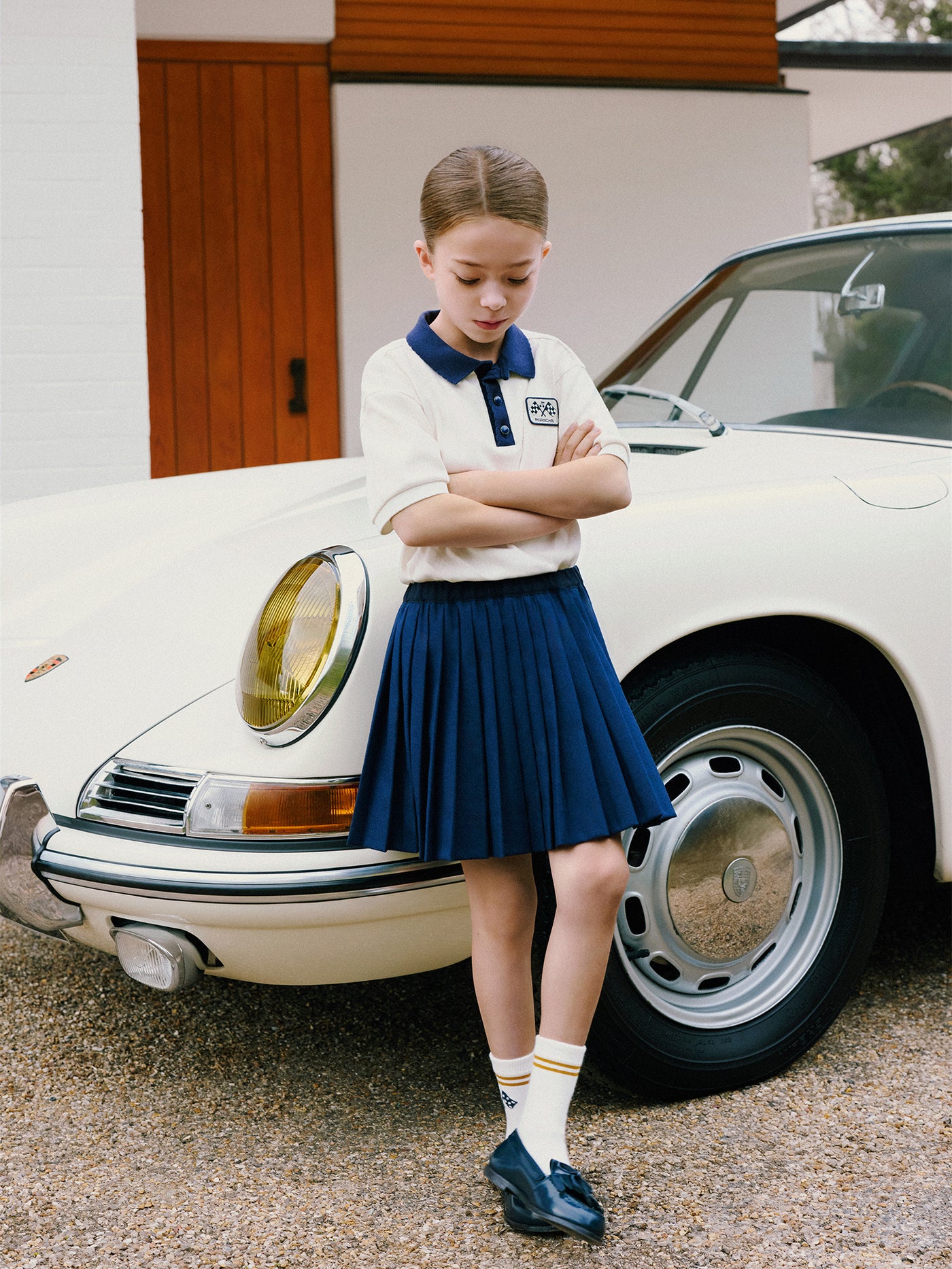 Mädchen-Look Bonpoint x Porsche – Poloshirt aus Bio-Baumwolle mit Kontrastmuster