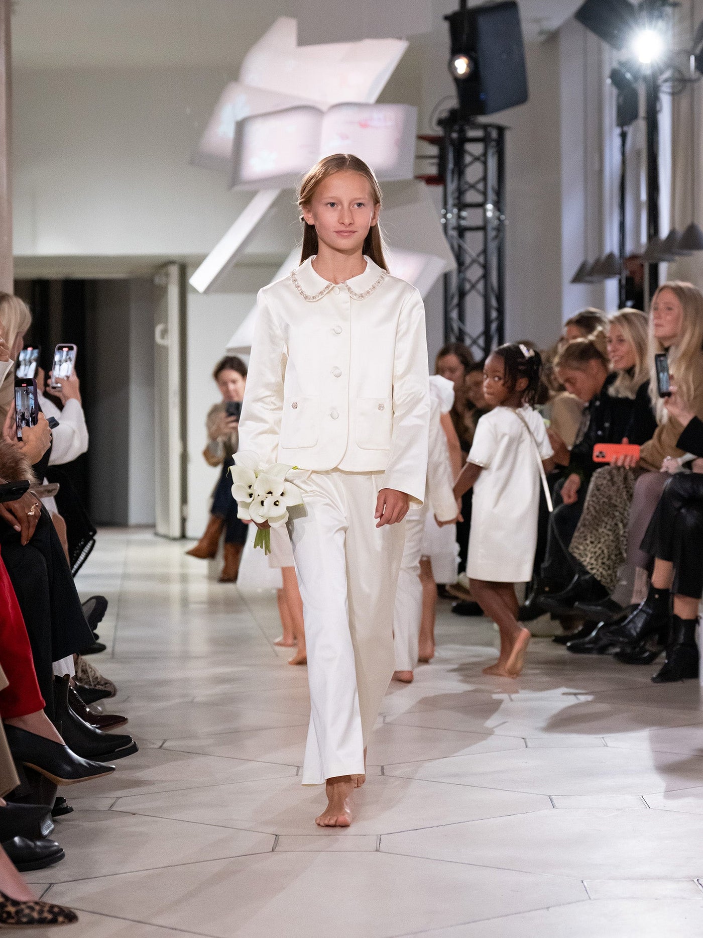 Girl Summer 2026 Ceremony Look - Satin Set with Pearls and Rhinestones