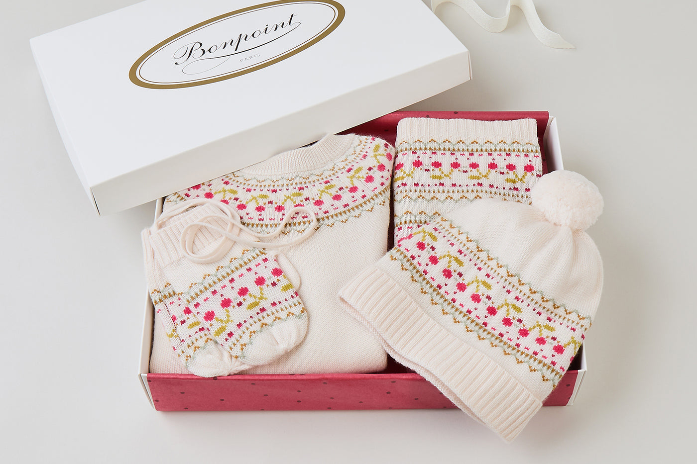 Caja regalo de Navidad para niña - Jacquard con cerezas