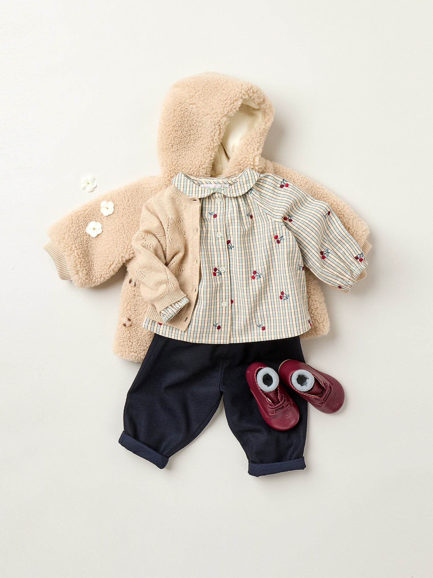Look per bambina inverno 2025 - Blusa Cherry domino in cotone biologico