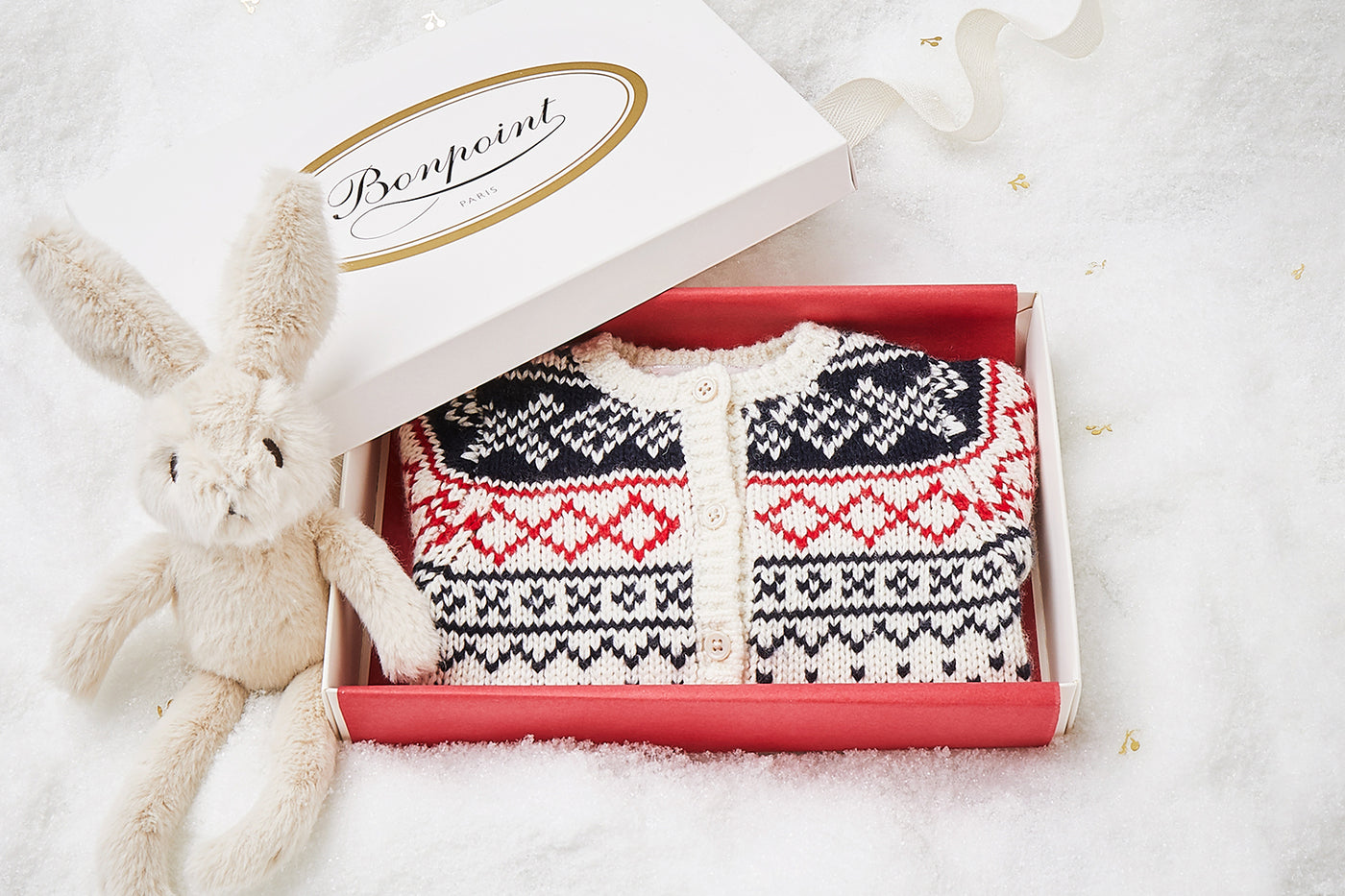 Caja regalo de Navidad con cárdigan de jacquard de bebé niño