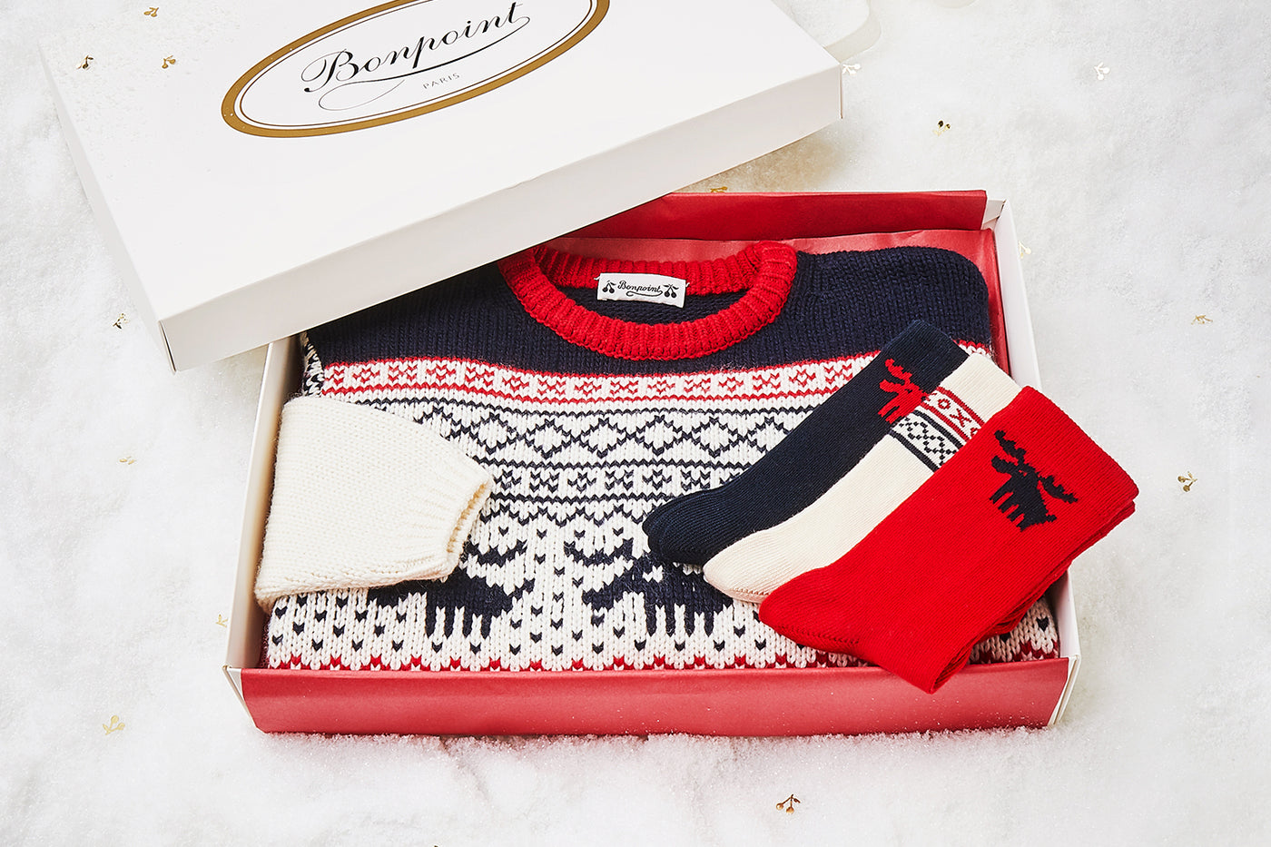 Caja regalo de Navidad con jersey de jacquard para niño