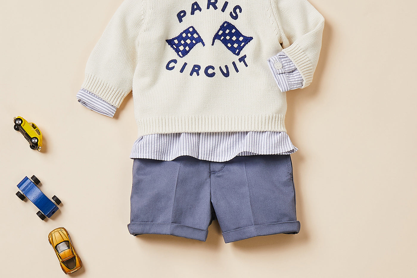 Verano 2024 look con jersey de algodón y cachemir de bebé niño