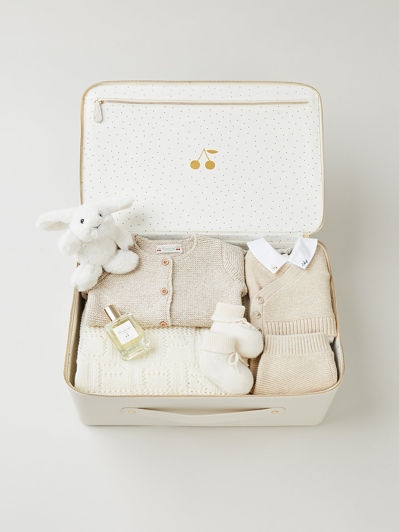 Verano 2024 maleta con cárdigan beige unisex de recién nacido