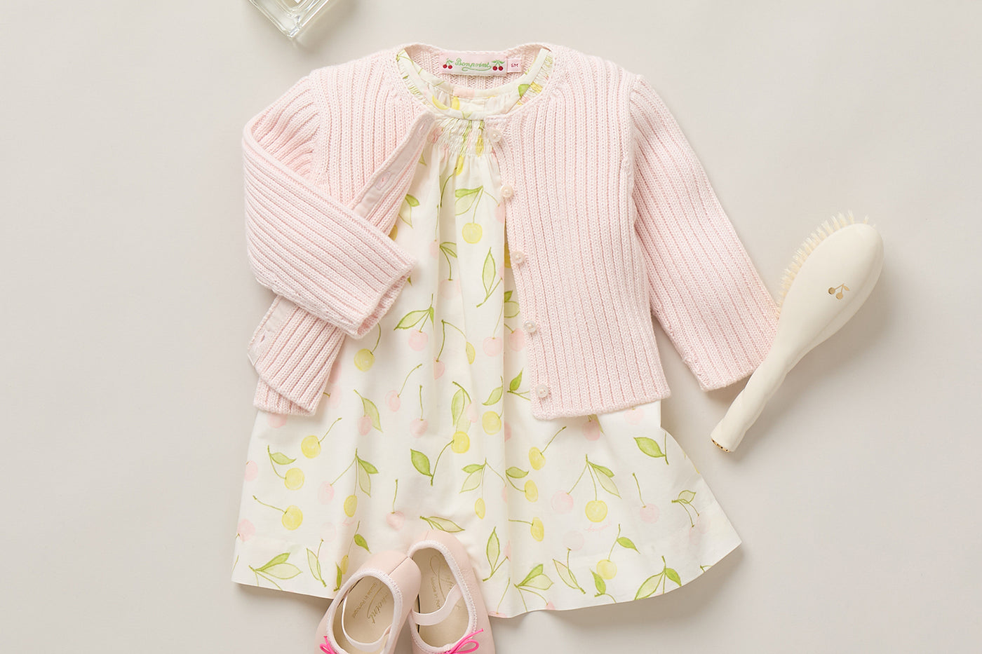 Baby girl summer 2026 look - Spring dress with cherry print