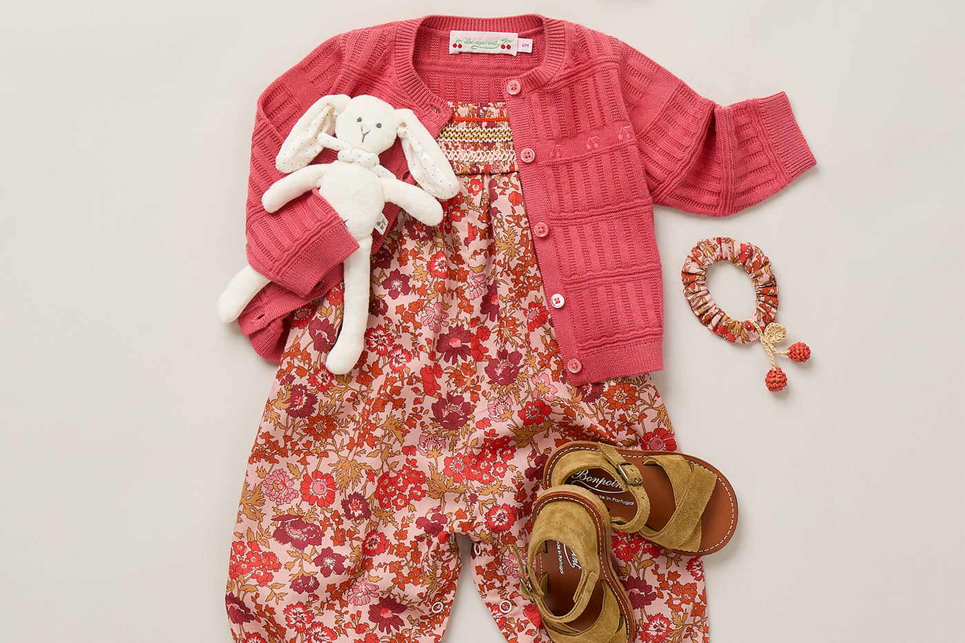 Baby girl look Summer 2026 - Hand-smocked dungarees in Liberty fabric