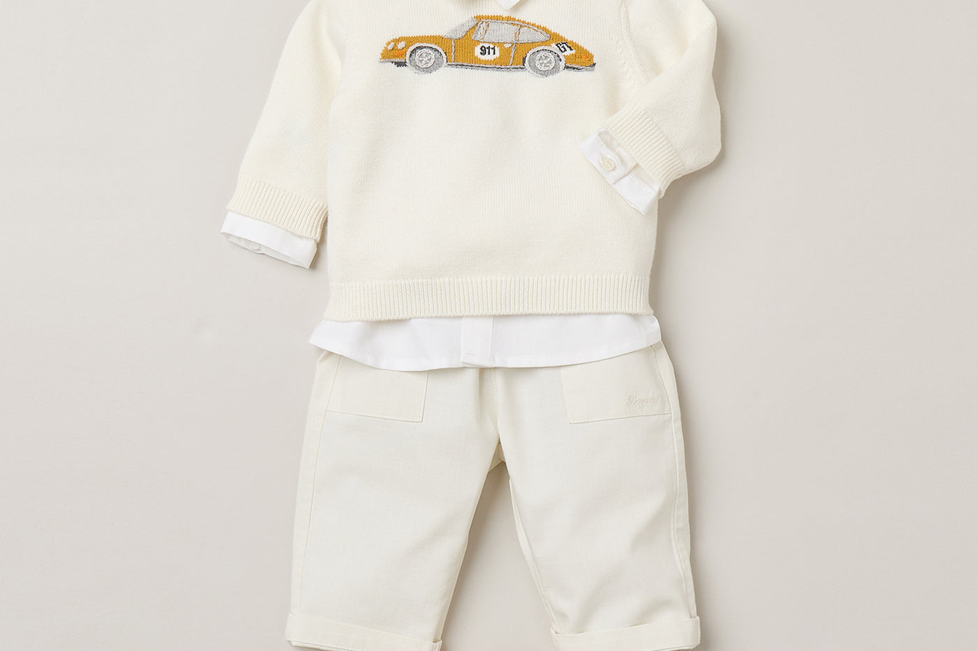Look Bébé garçon Bonpoint x Porsche - Pull brodé voiture en coton biologique