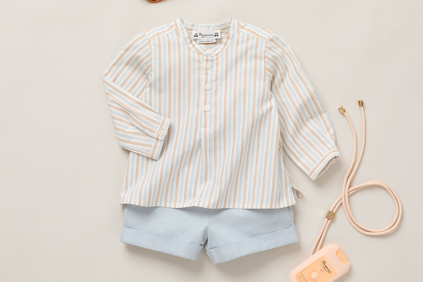 Baby boy's summer 2026 look - Polisson shirt with mandarin collar