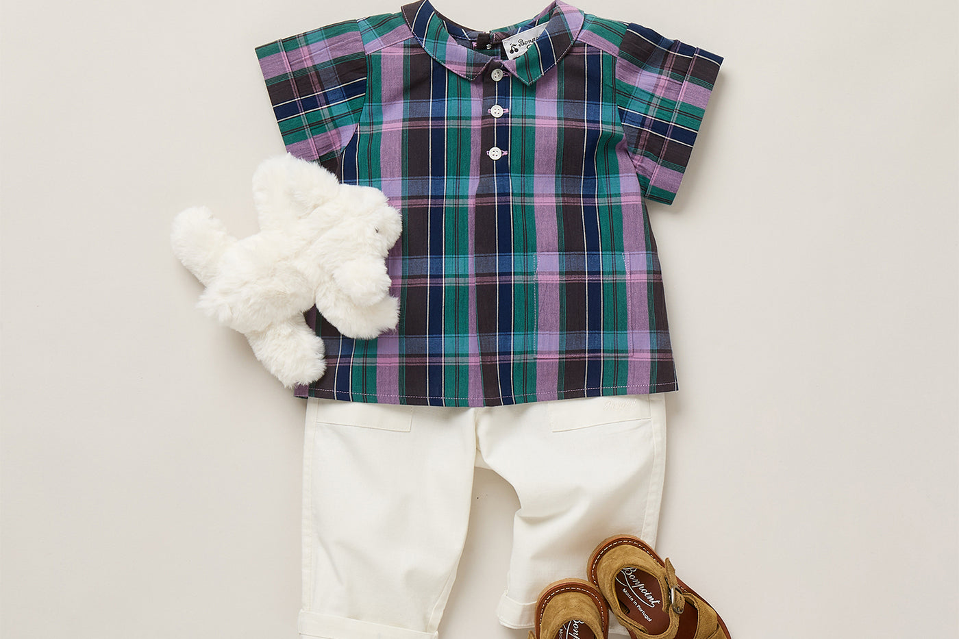 Baby boy look Summer 2026 - Multicolored checkered shirt