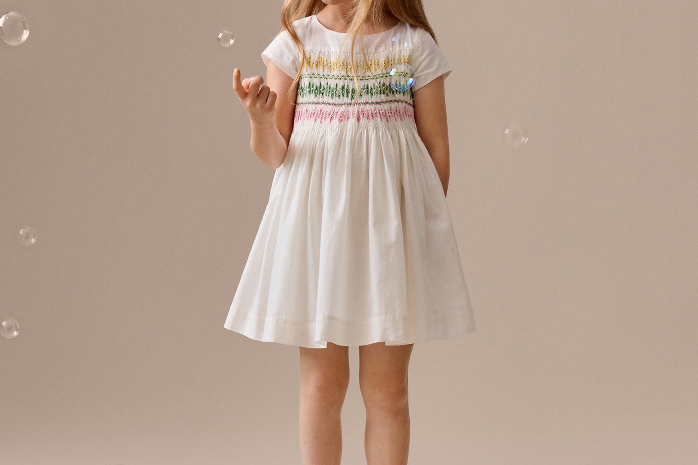 Girl Summer 2026 Ceremony Look - Hand embroidered tie and dye Duchess Dress