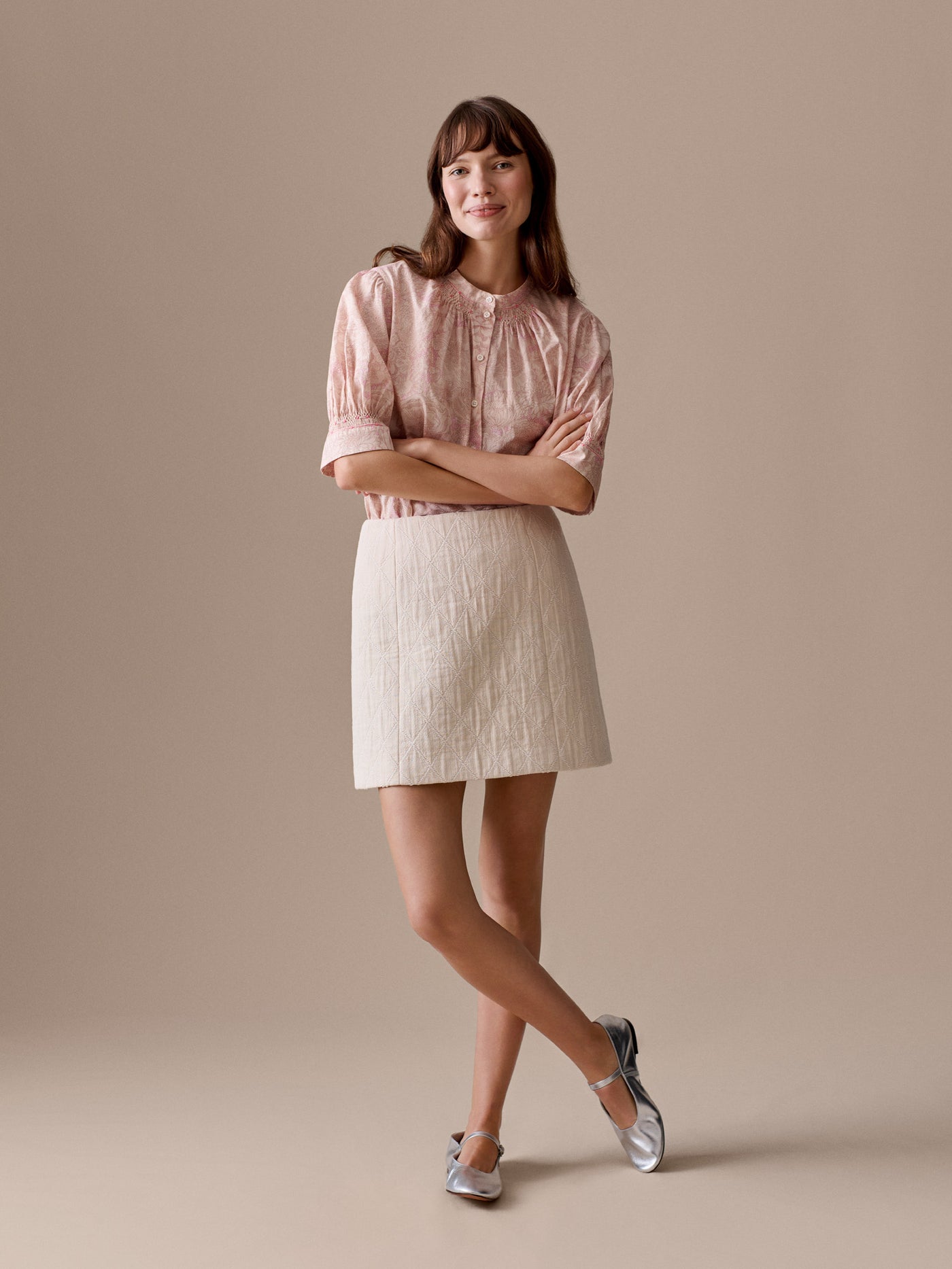 Look Femme Eté 2026 - Blouse smockée en tissu liberty